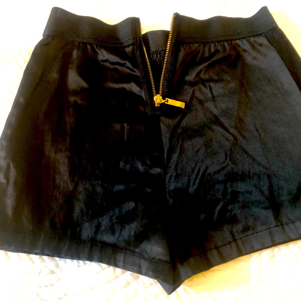 Black satin shorts with zipper front size small